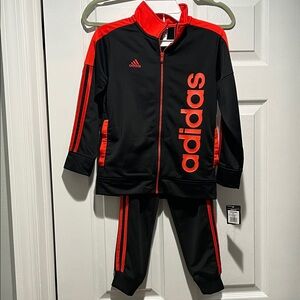 adidas Kids Black and Red Track Set